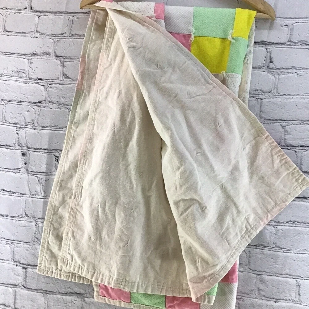Vintage Baby Blanket Quilt‎ Throw Pink Bunnies Kittens 51
